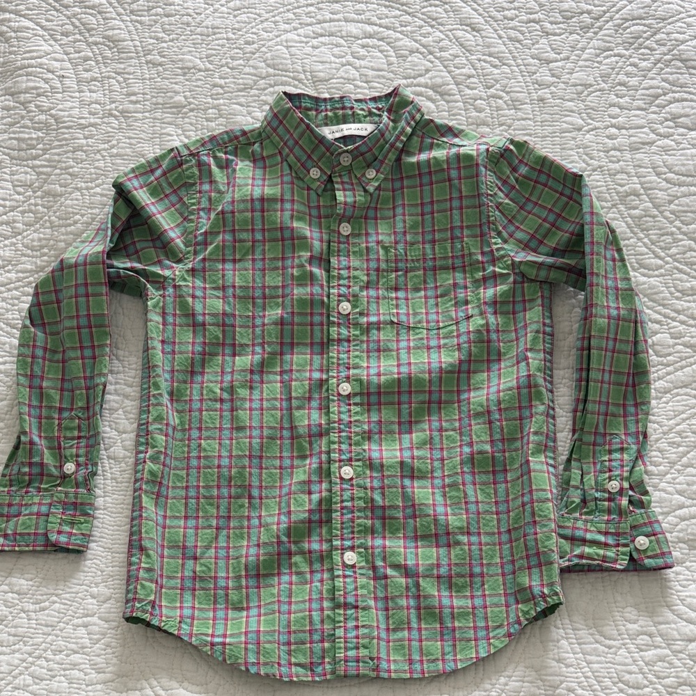 Janie and Jack Green and Pink Plaid Button Down Shirt
